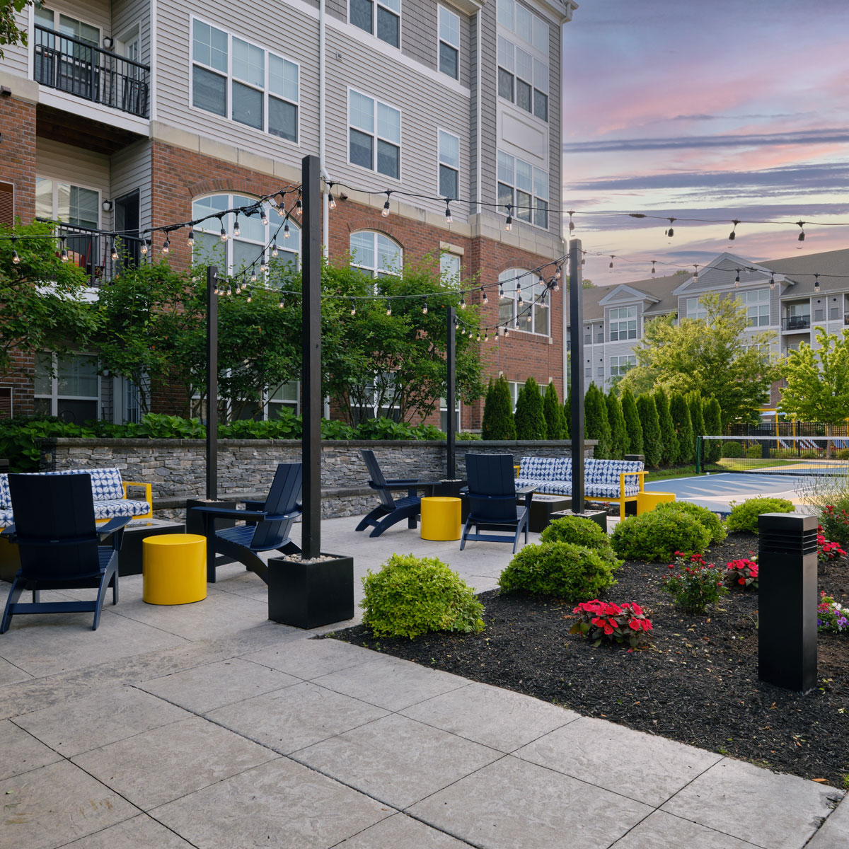 4-story apartment buildings in a horseshoe shape